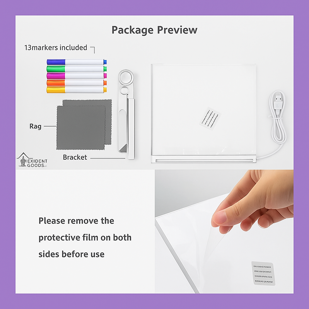 3D LED Light Glass Acrylic Writing pad