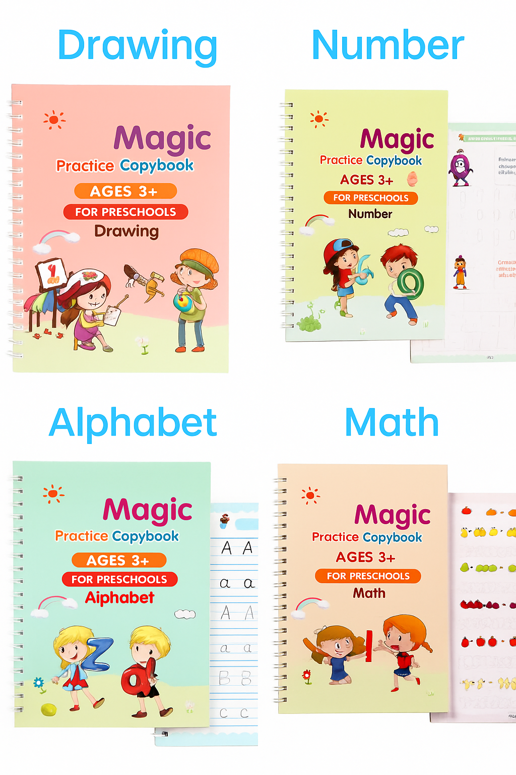 Magic Practice Copybook Set for Kids – 4 Books + Pen + Refills
