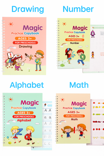 Magic Practice Copybook Set for Kids – 4 Books + Pen + Refills