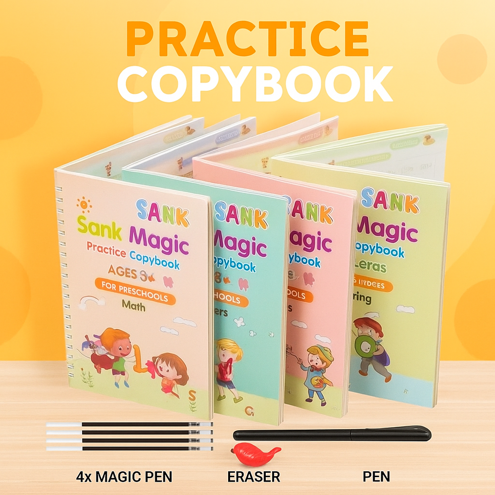 Magic Practice Copybook Set for Kids – 4 Books + Pen + Refills