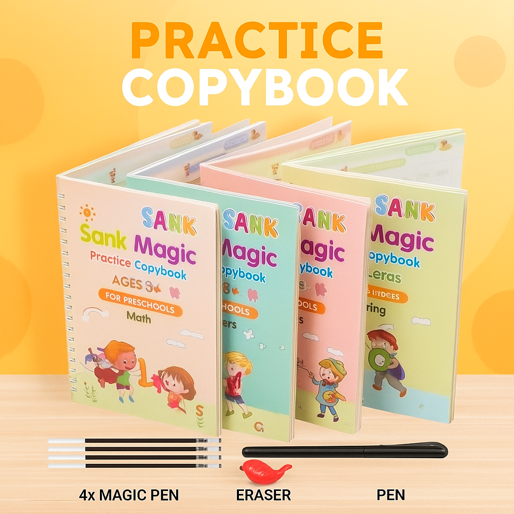 Magic Practice Copybook Set for Kids – 4 Books + Pen + Refills